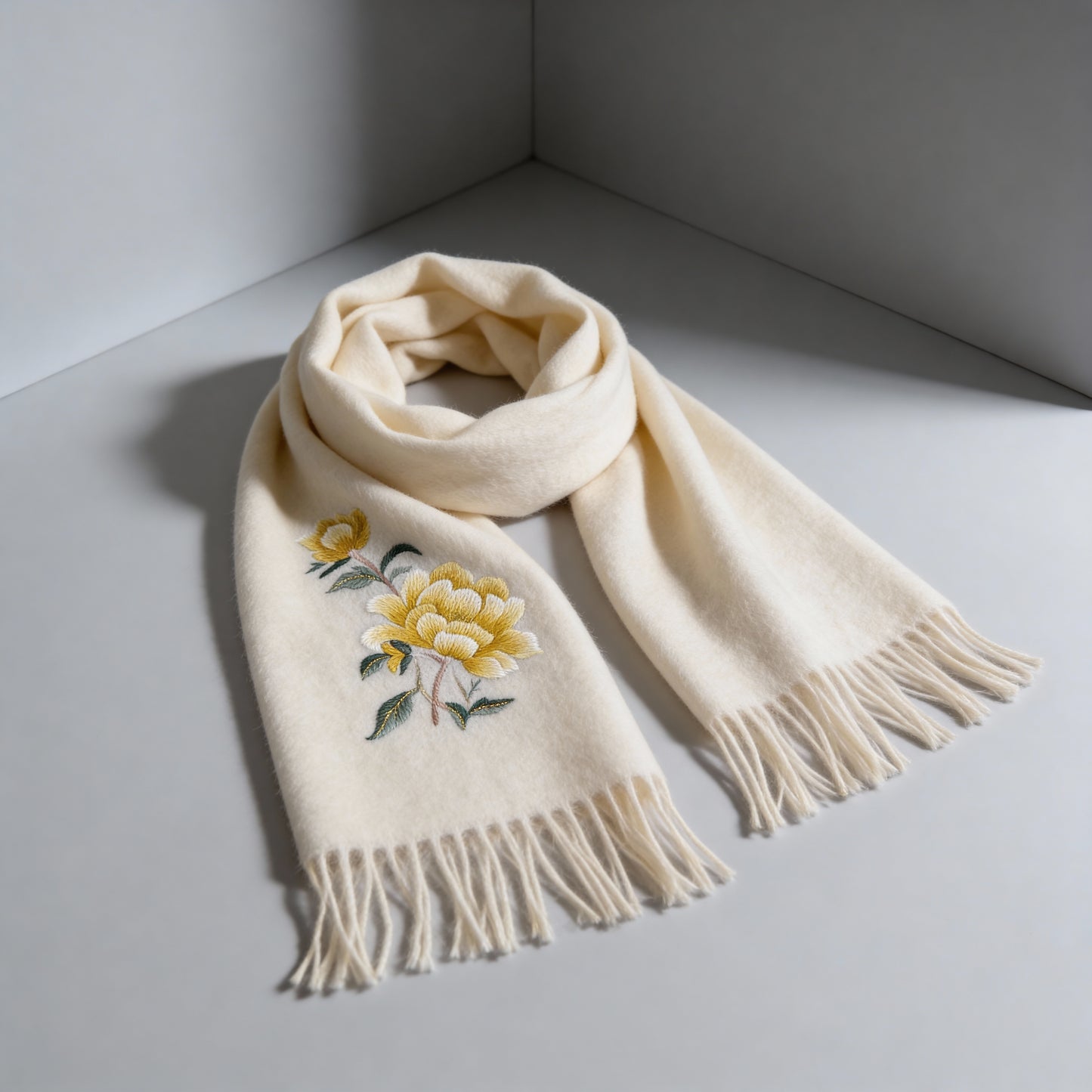 100% Cashmere Scarf with Su Embroidery : Blooming Prosperity